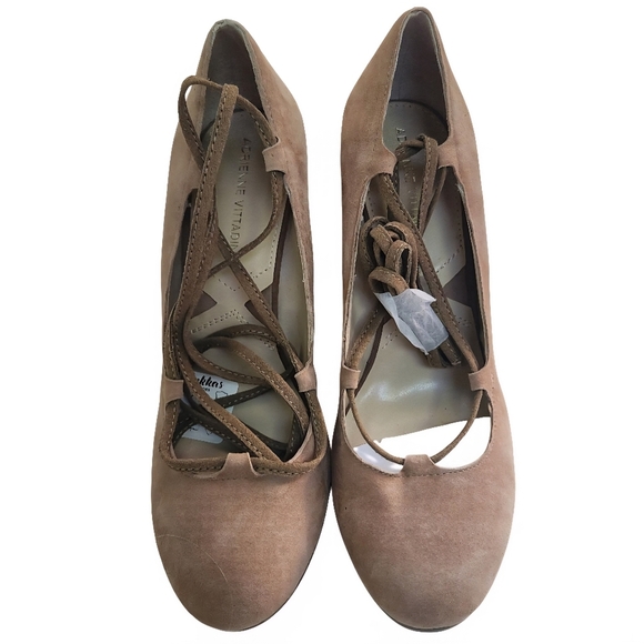 Adrienne Vittadini NEW Smily Tan Suede Ankle Wrap Wedge Shoes Size 8.5M - Picture 4 of 8